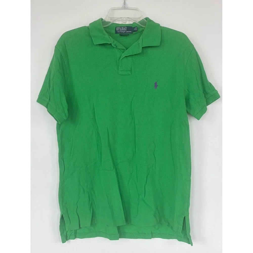 Polo Ralph Lauren Mens Green Custom Fit Short Sleeve Polo Shirt Purple Pony M